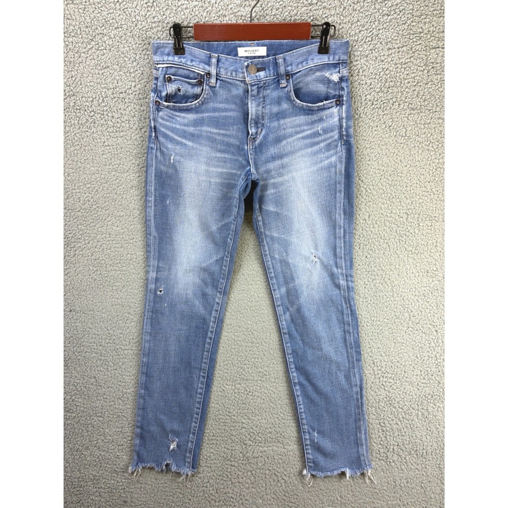 Moussy Vintage Skinny Jeans Womens 28 Blue Distressed Raw Hem Premium Japan